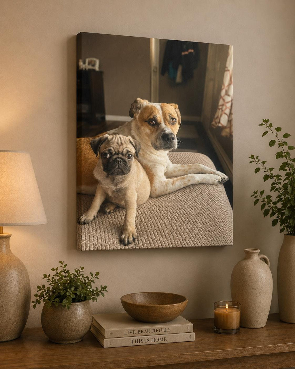 Personalized Pet Canvas Print Canvas Print — shown on a rustic wall