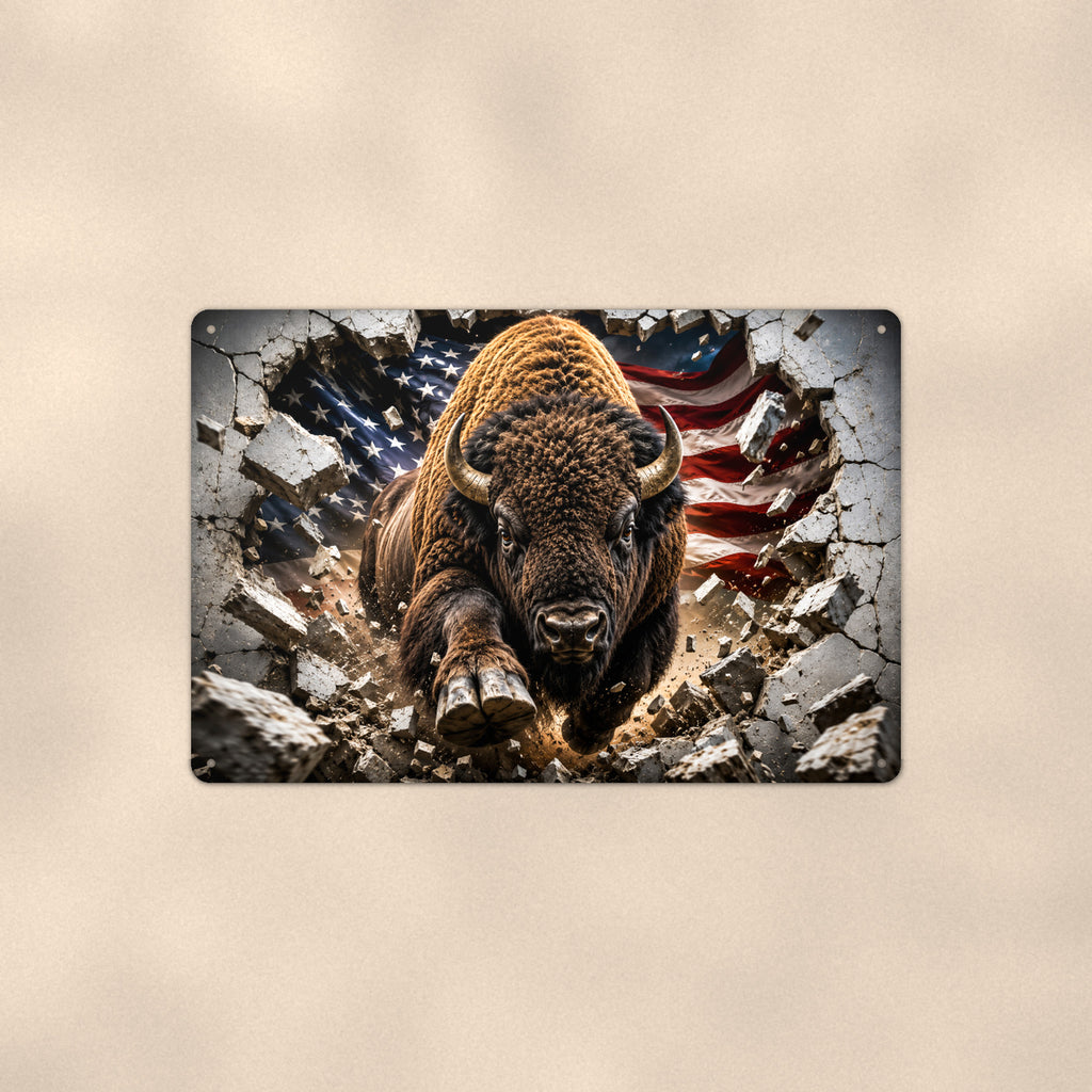 Charging Bison Metal Wall Art, 3D Breakthrough Aluminum Sign, Western Wildlife Cabin Decor Gift