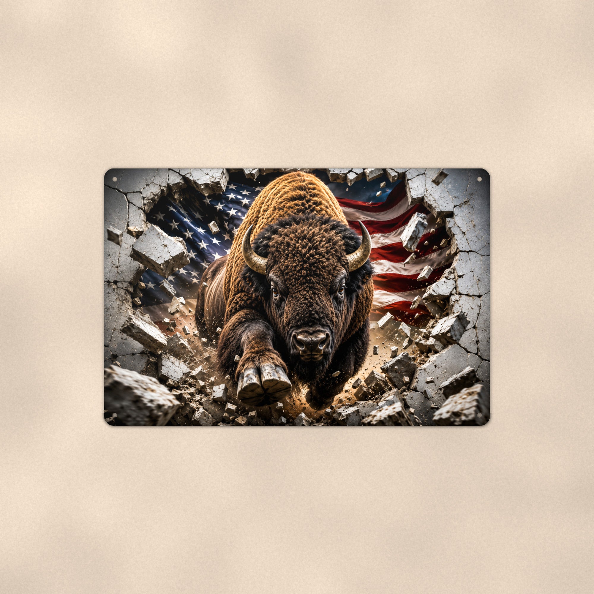 Charging Bison Metal Wall Art, 3D Breakthrough Aluminum Sign, Western Wildlife Cabin Decor Gift