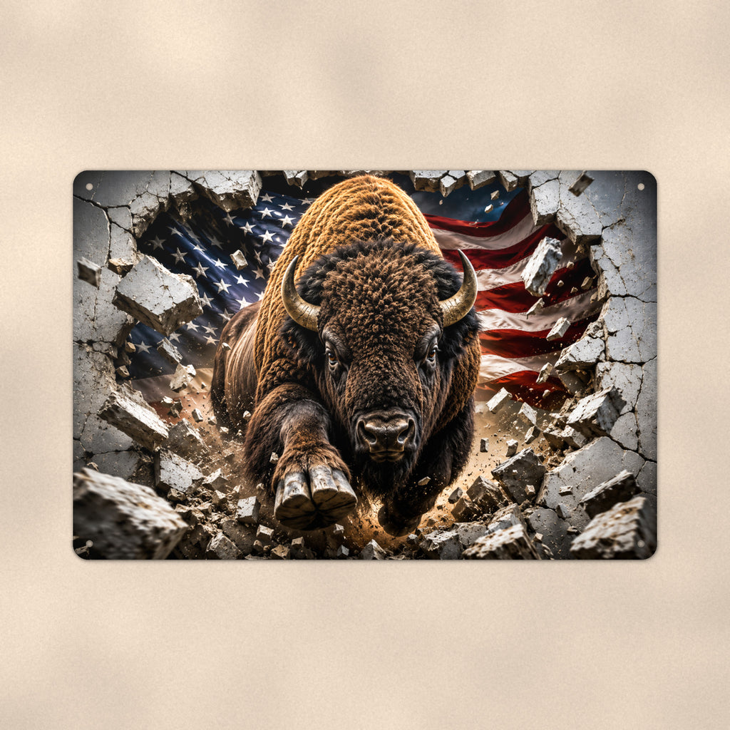 Charging Bison Metal Wall Art, 3D Breakthrough Aluminum Sign, Western Wildlife Cabin Decor Gift