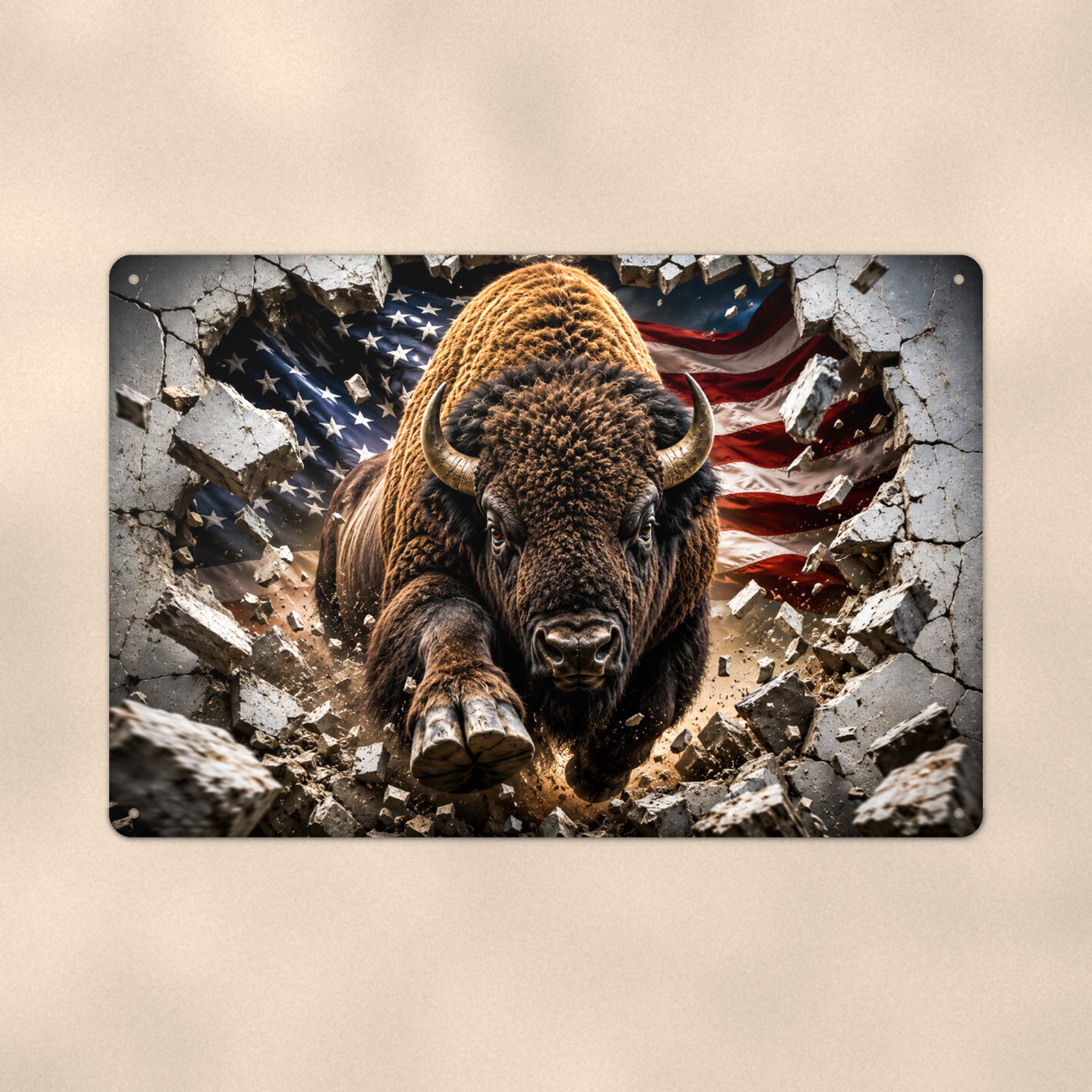 Charging Bison Metal Wall Art, 3D Breakthrough Aluminum Sign, Western Wildlife Cabin Decor Gift