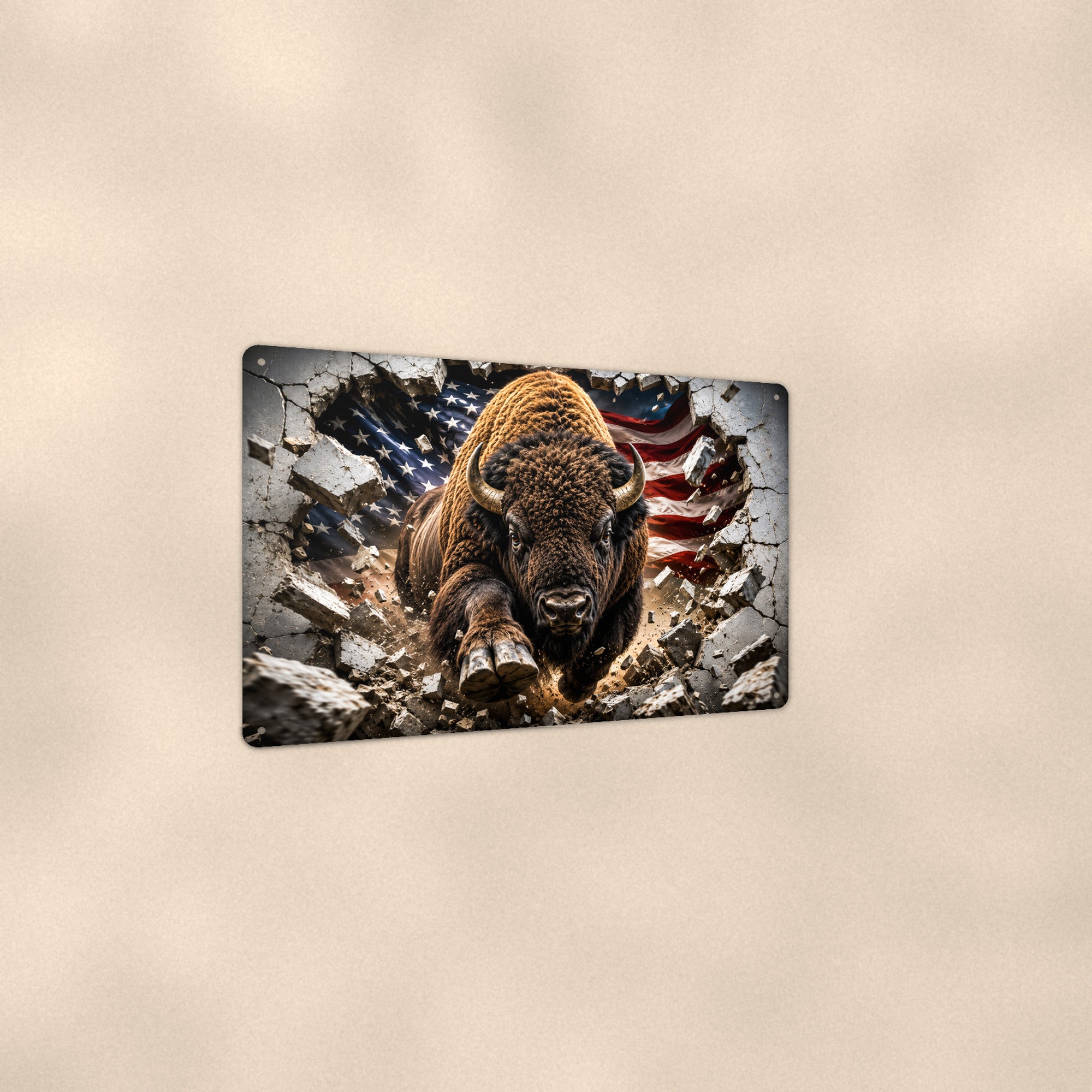 Charging Bison Metal Wall Art, 3D Breakthrough Aluminum Sign, Western Wildlife Cabin Decor Gift