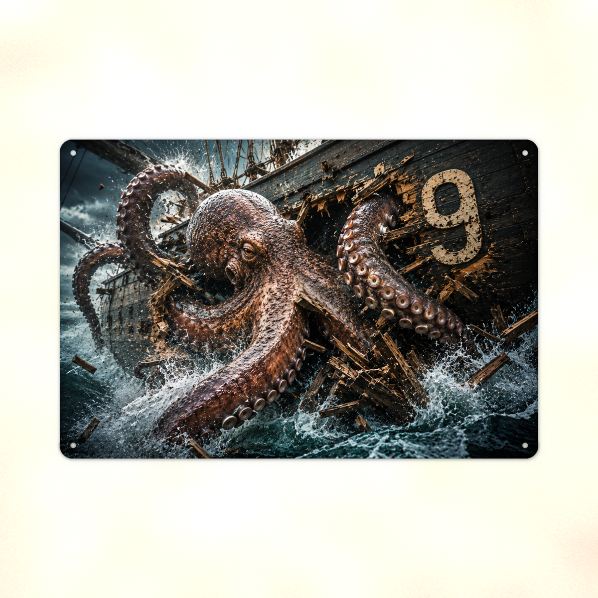 Kraken Ship Attack Metal Sign aluminum sign - view 02
