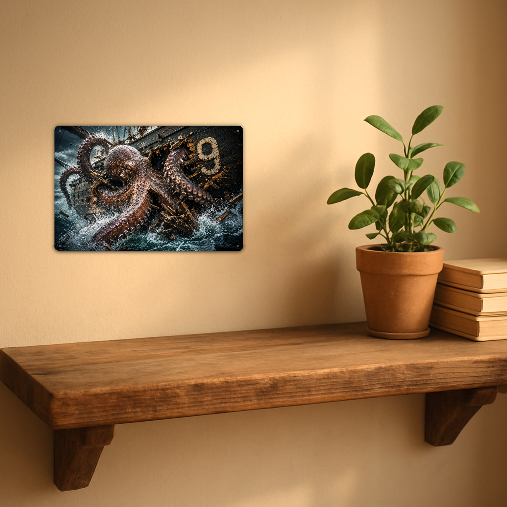 Kraken Ship Attack Metal Sign aluminum sign - view 03