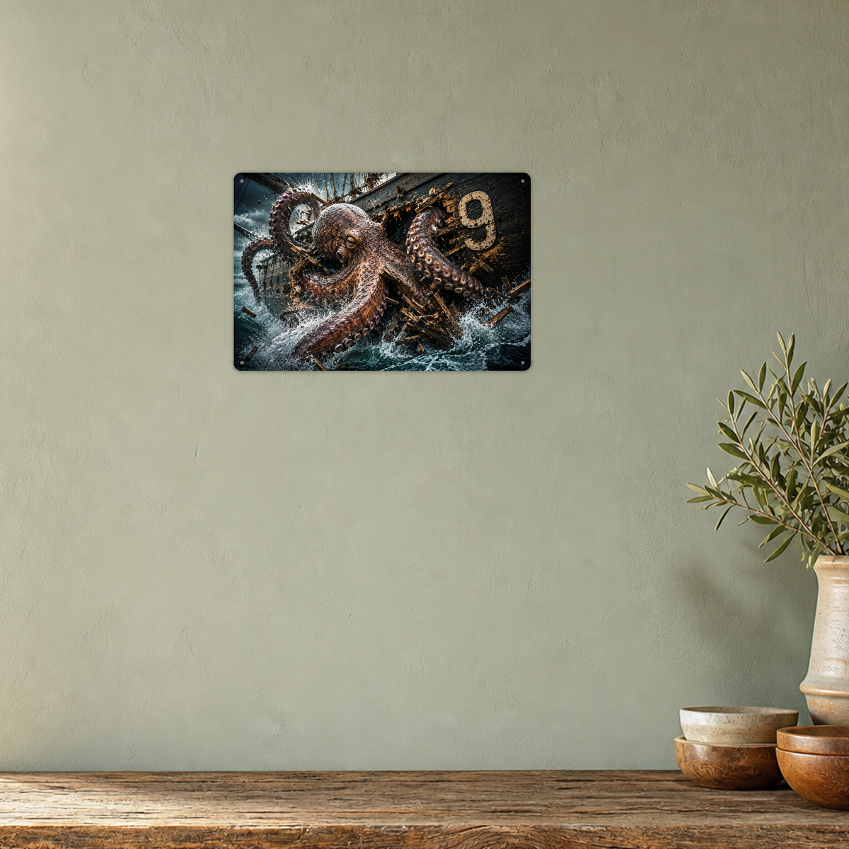 Kraken Ship Attack Metal Sign aluminum sign - view 04