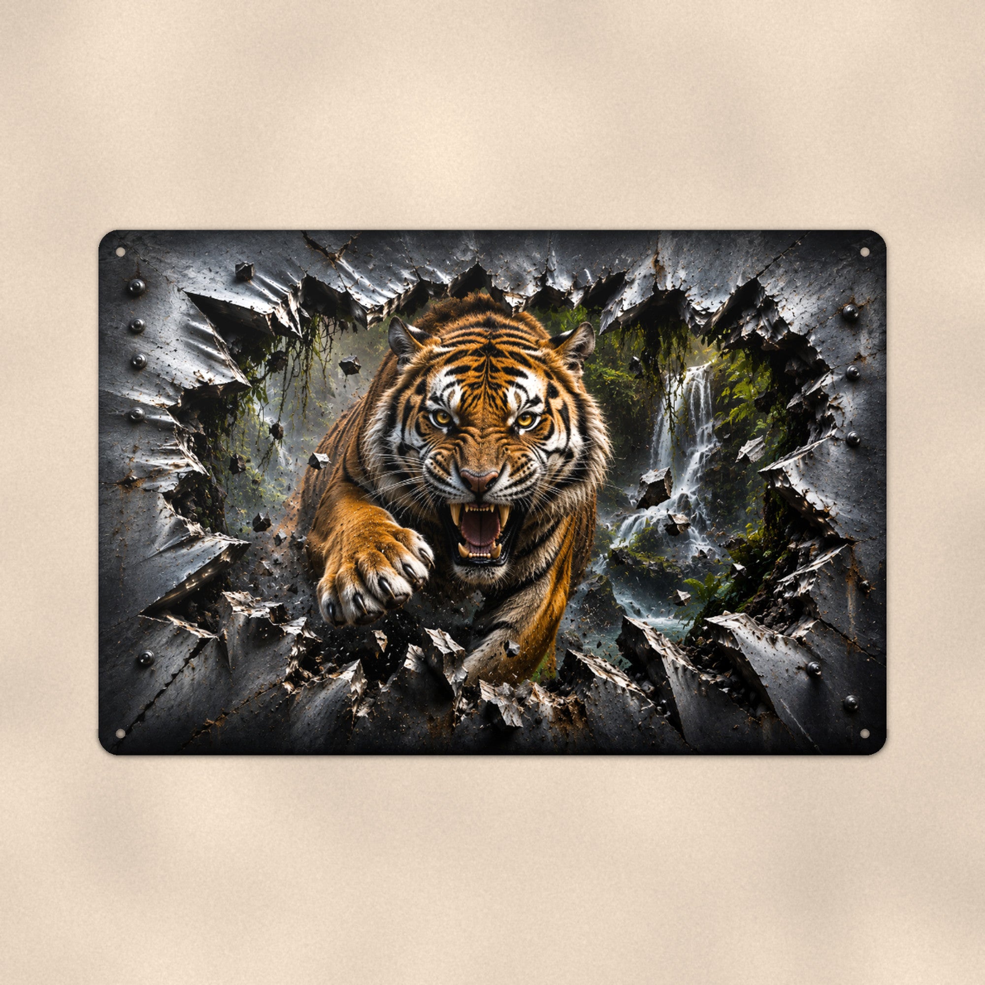 Tiger Metal Wall Art, 3D Breakthrough Aluminum Sign, Big Cat Wildlife Decor Gift
