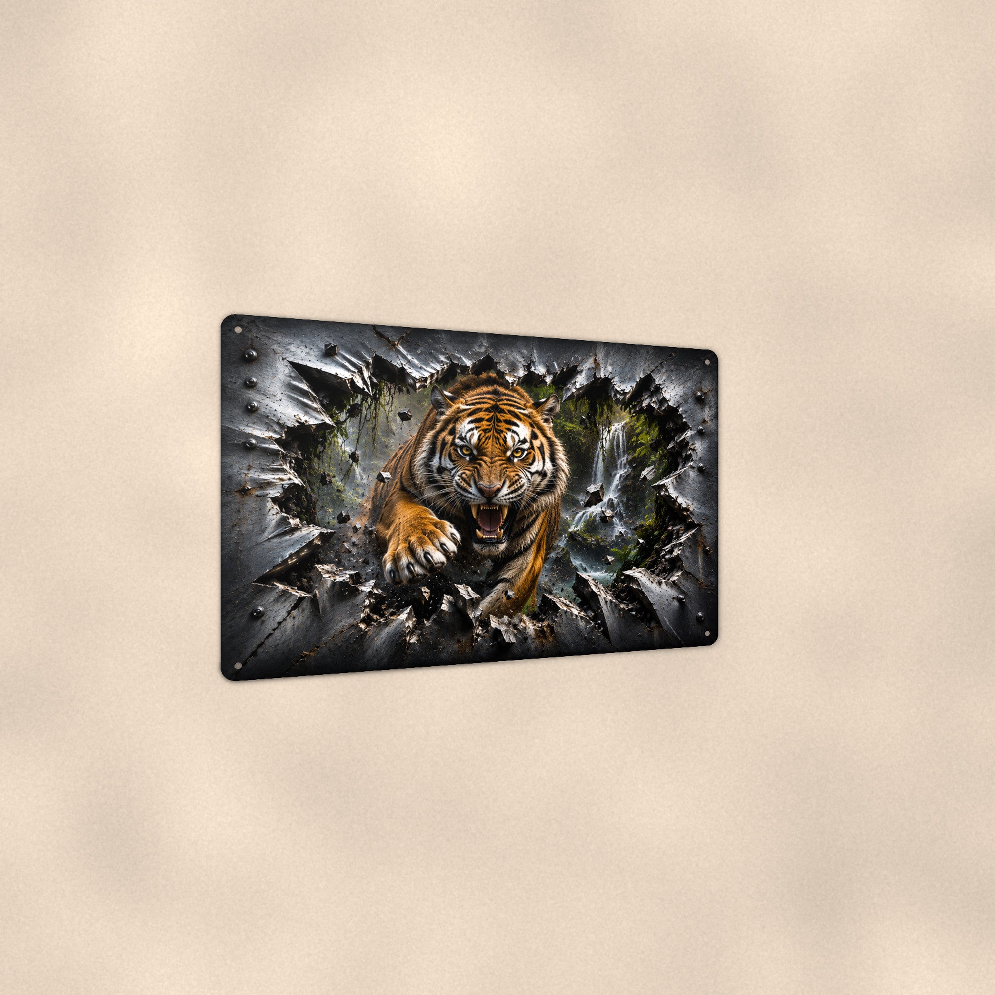 Tiger Metal Wall Art, 3D Breakthrough Aluminum Sign, Big Cat Wildlife Decor Gift