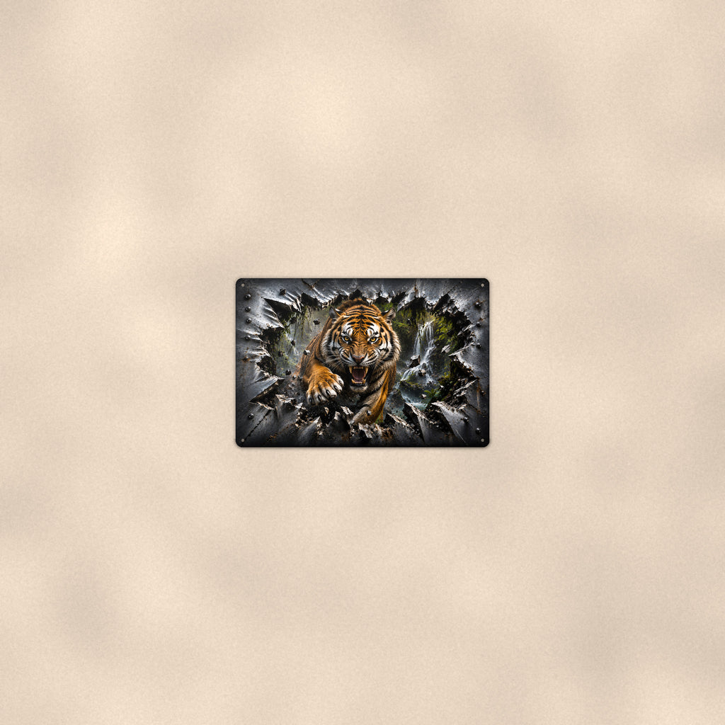 Tiger Metal Wall Art, 3D Breakthrough Aluminum Sign, Big Cat Wildlife Decor Gift