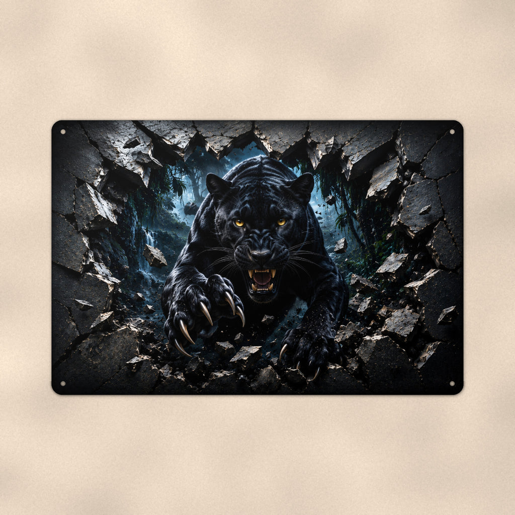 Black Panther Metal Wall Art, 3D Breakthrough Aluminum Sign, Big Cat Wildlife Decor Gift