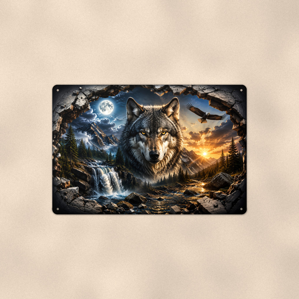 Wolf Mountain Metal Wall Art, 3D Breakthrough Aluminum Sign, Wildlife Cabin Decor Gift