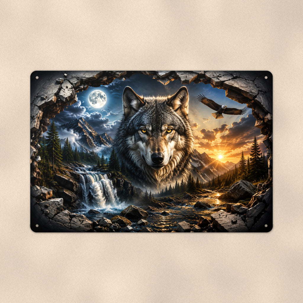 Wolf Mountain Metal Wall Art, 3D Breakthrough Aluminum Sign, Wildlife Cabin Decor Gift