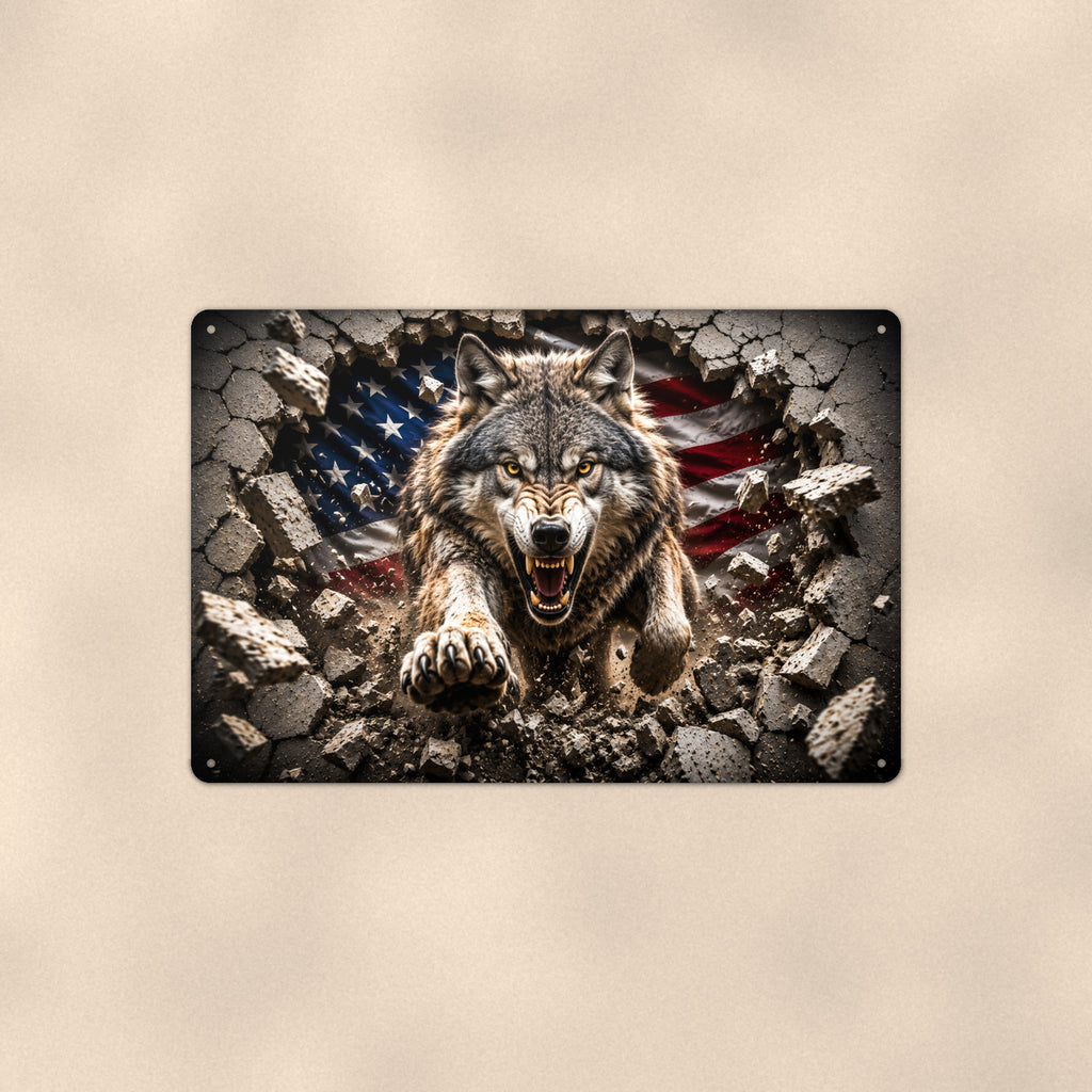 Wolf Metal Wall Art, 3D Breakthrough Aluminum Sign, Patriotic Wildlife Decor Gift
