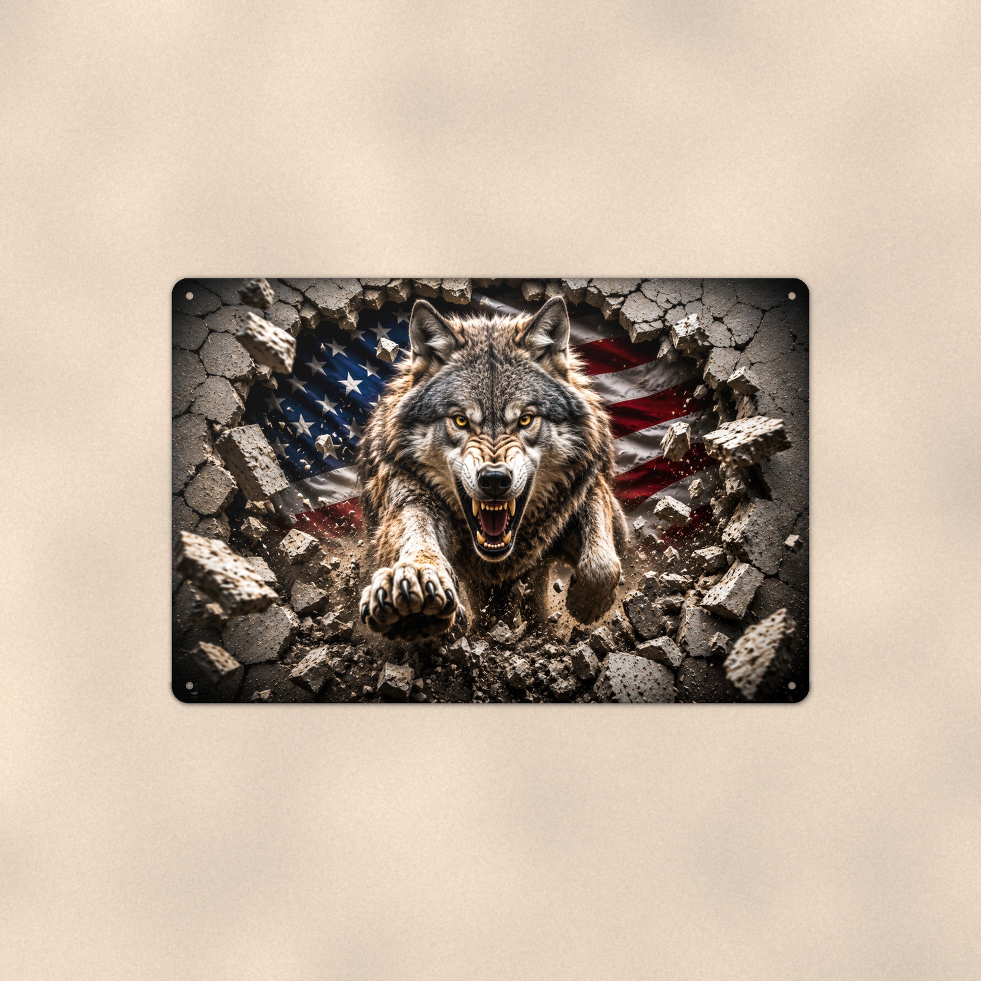 Wolf Metal Wall Art, 3D Breakthrough Aluminum Sign, Patriotic Wildlife Decor Gift