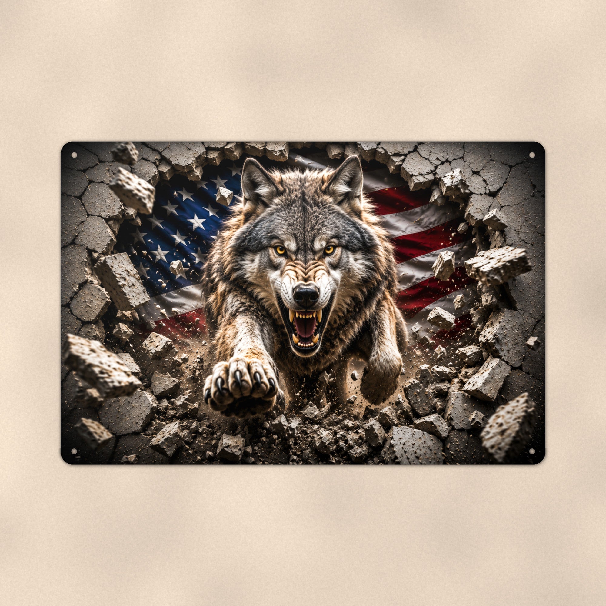 Wolf Metal Wall Art, 3D Breakthrough Aluminum Sign, Patriotic Wildlife Decor Gift