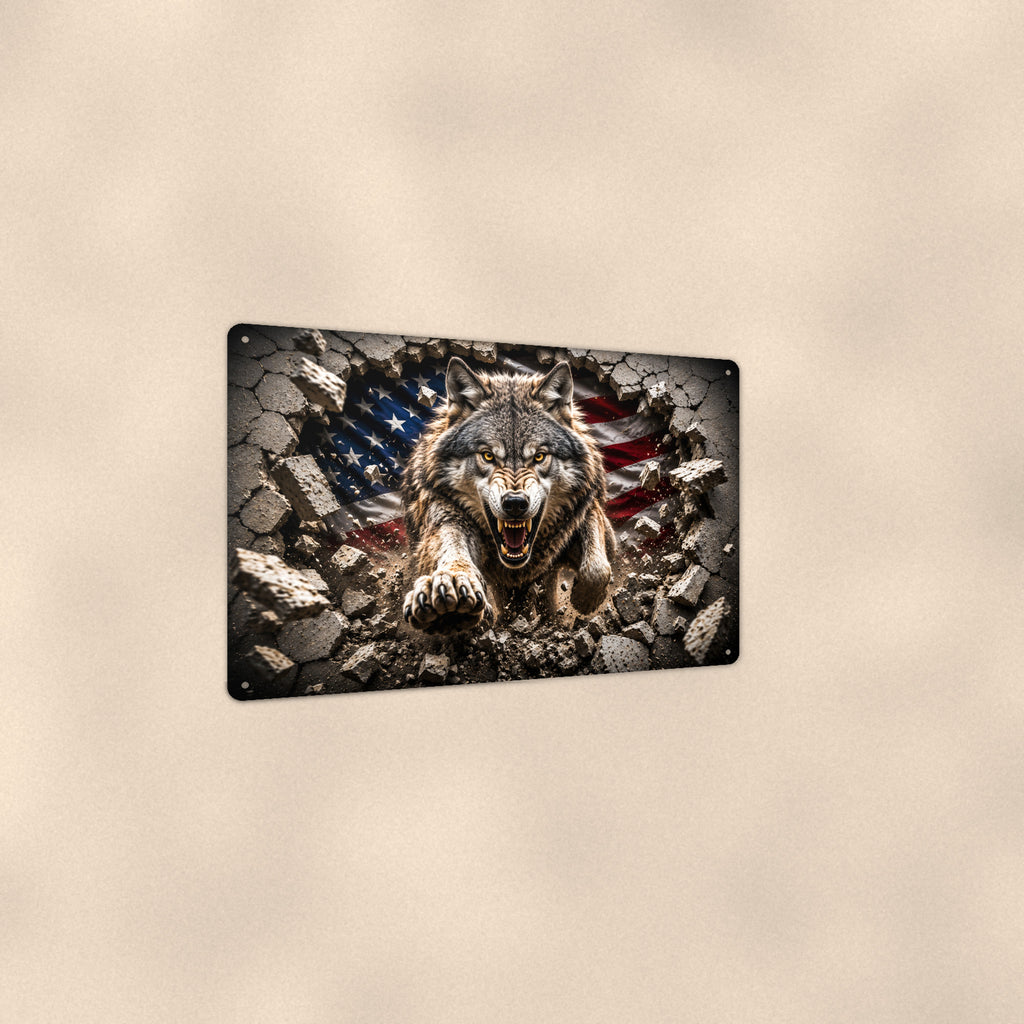 Wolf Metal Wall Art, 3D Breakthrough Aluminum Sign, Patriotic Wildlife Decor Gift