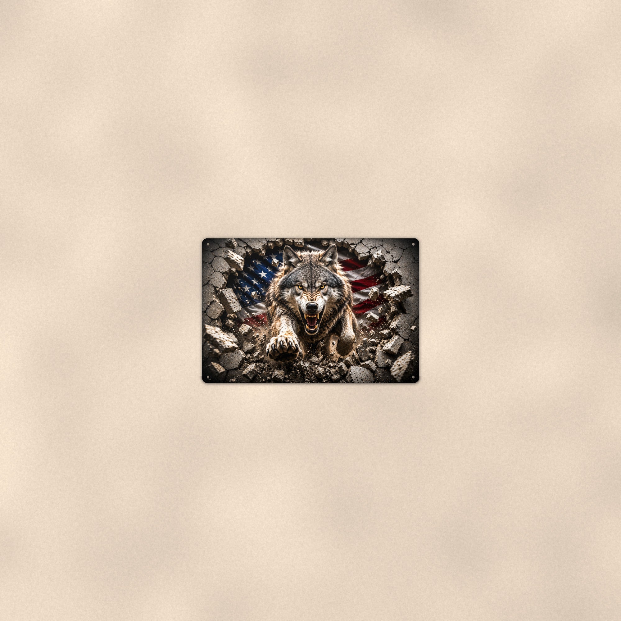Wolf Metal Wall Art, 3D Breakthrough Aluminum Sign, Patriotic Wildlife Decor Gift
