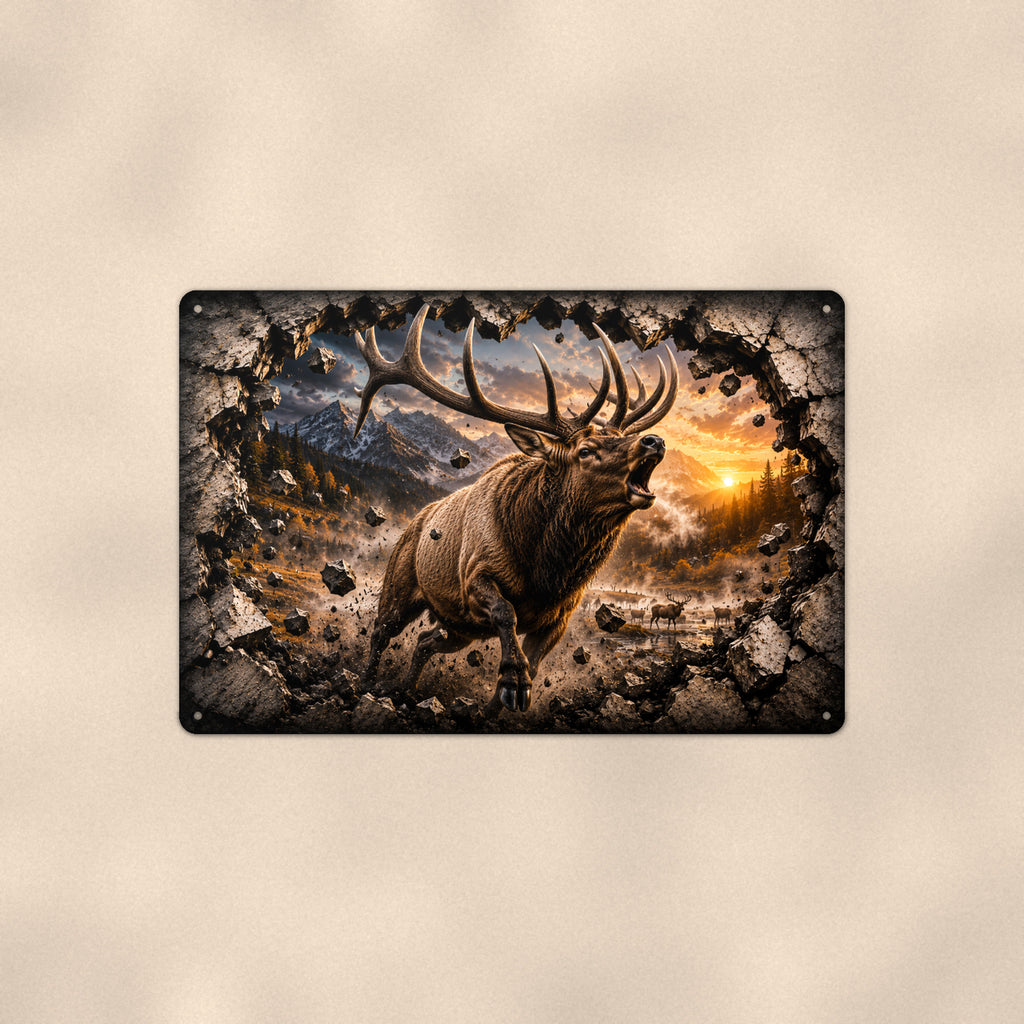 Bull Elk Metal Wall Art, 3D Breakthrough Aluminum Sign, Mountain Wildlife Cabin Decor Gift