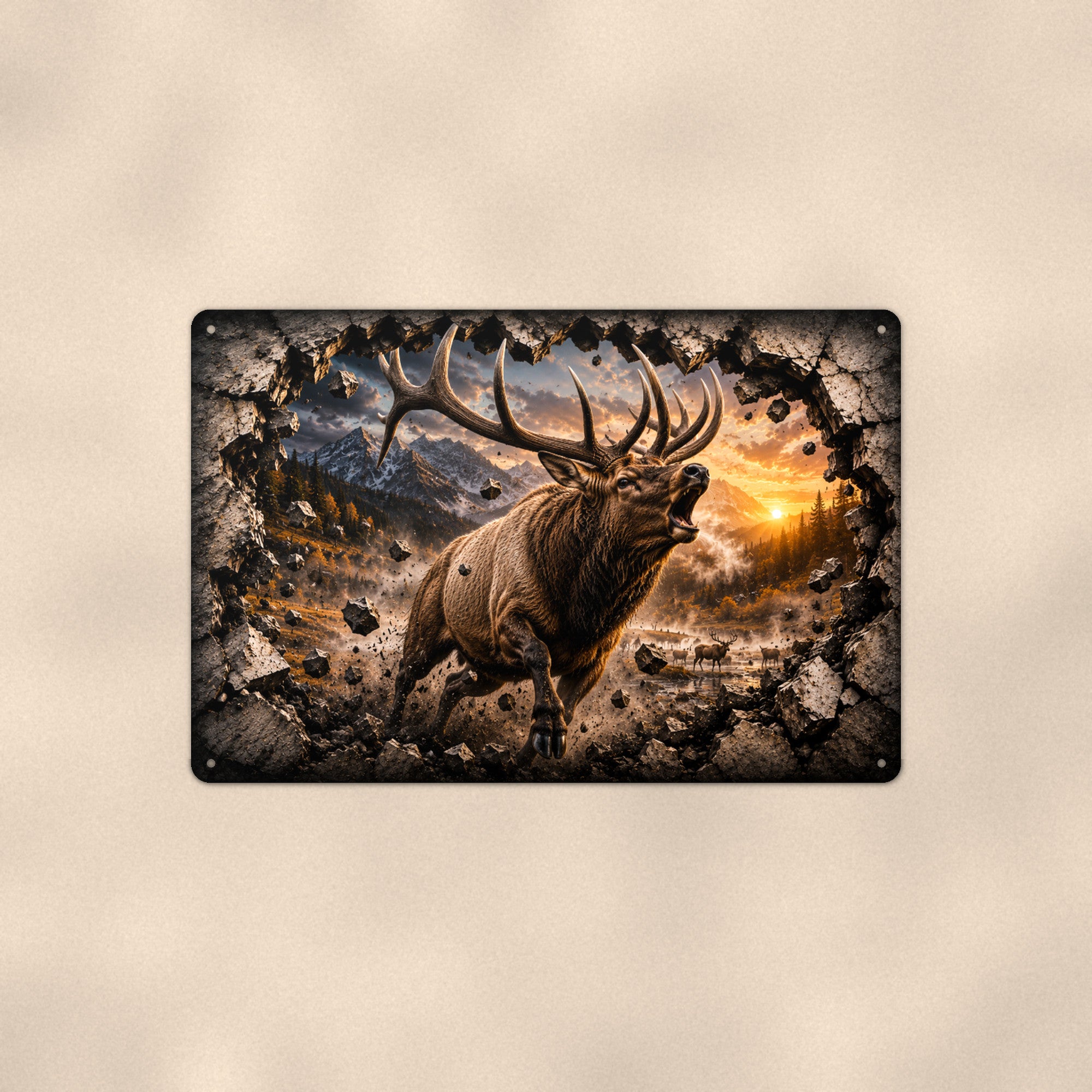Bull Elk Metal Wall Art, 3D Breakthrough Aluminum Sign, Mountain Wildlife Cabin Decor Gift