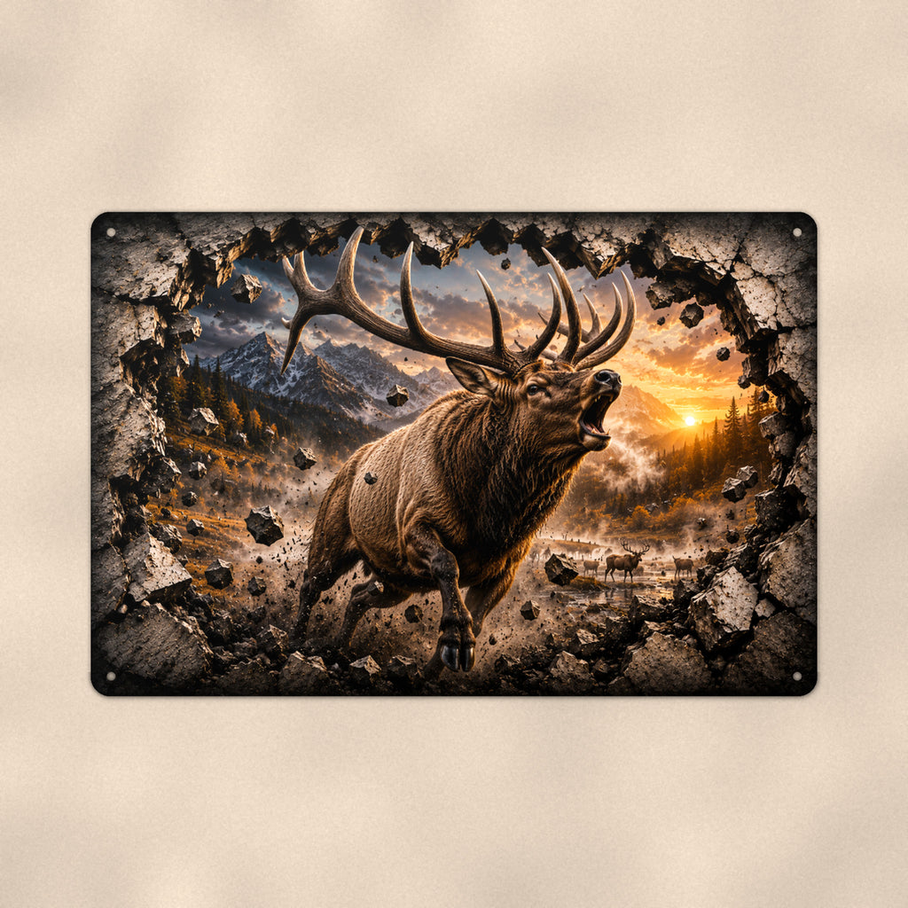 Bull Elk Metal Wall Art, 3D Breakthrough Aluminum Sign, Mountain Wildlife Cabin Decor Gift