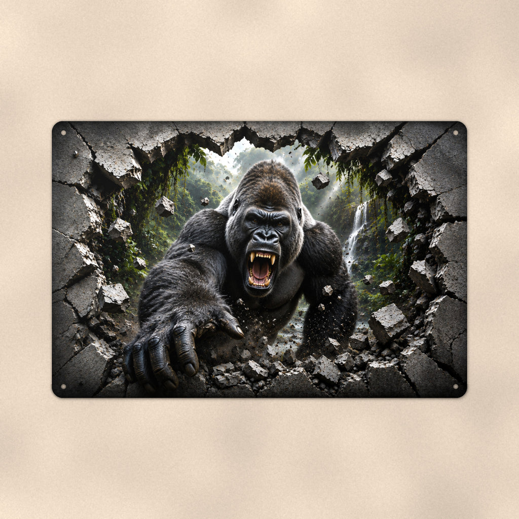 Gorilla Metal Wall Art, 3D Breakthrough Aluminum Sign, Jungle Wildlife Decor Gift