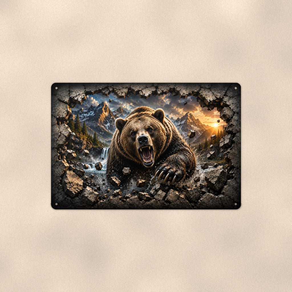 Grizzly Bear Metal Wall Art, 3D Breakthrough Aluminum Sign, Mountain Wildlife Cabin Decor Gift