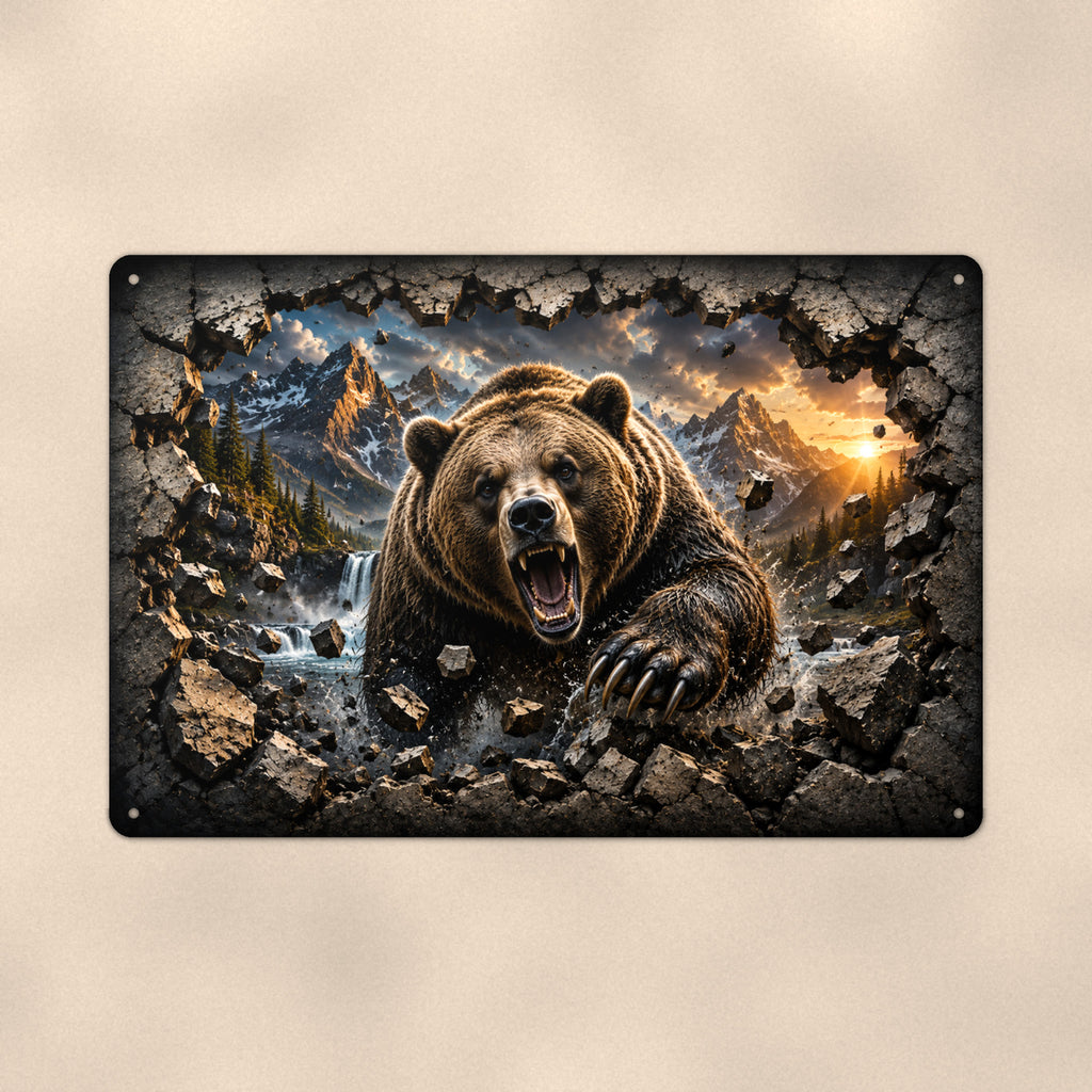 Grizzly Bear Metal Wall Art, 3D Breakthrough Aluminum Sign, Mountain Wildlife Cabin Decor Gift
