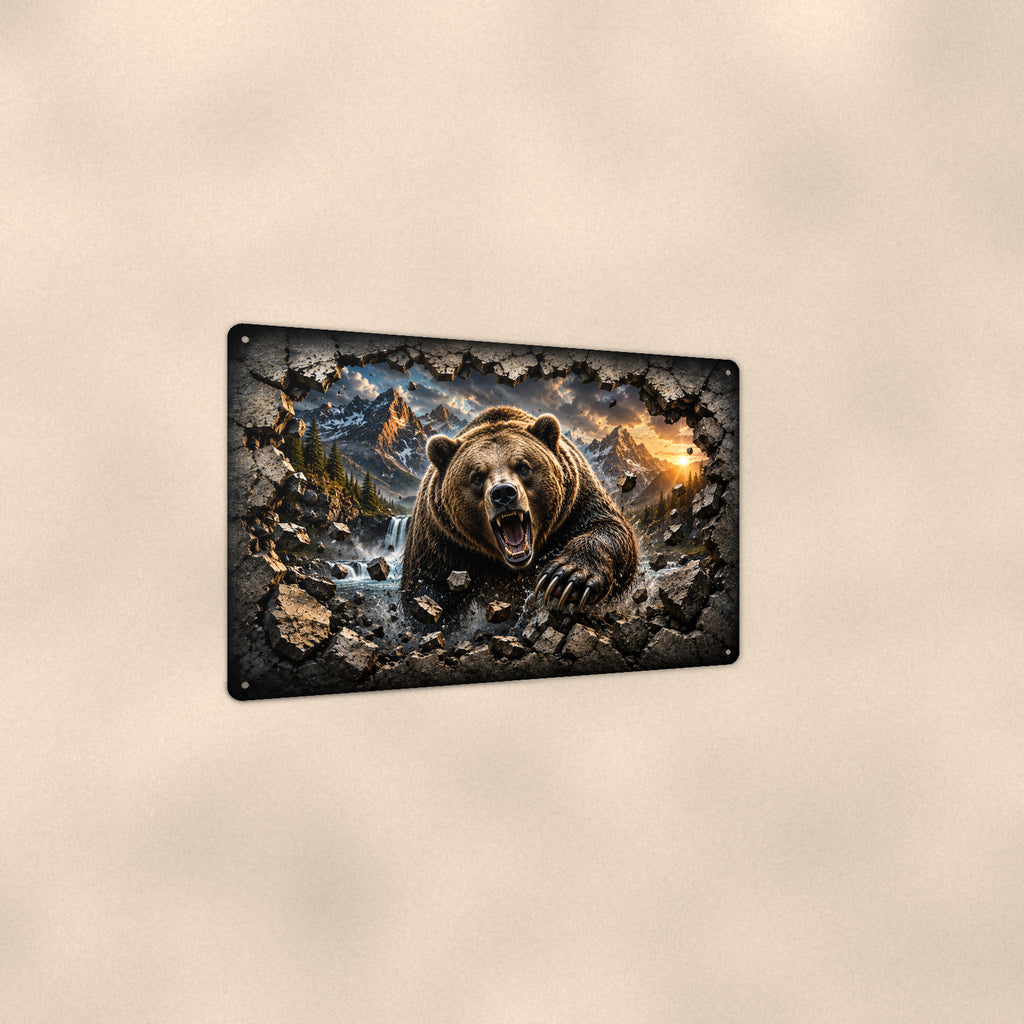 Grizzly Bear Metal Wall Art, 3D Breakthrough Aluminum Sign, Mountain Wildlife Cabin Decor Gift