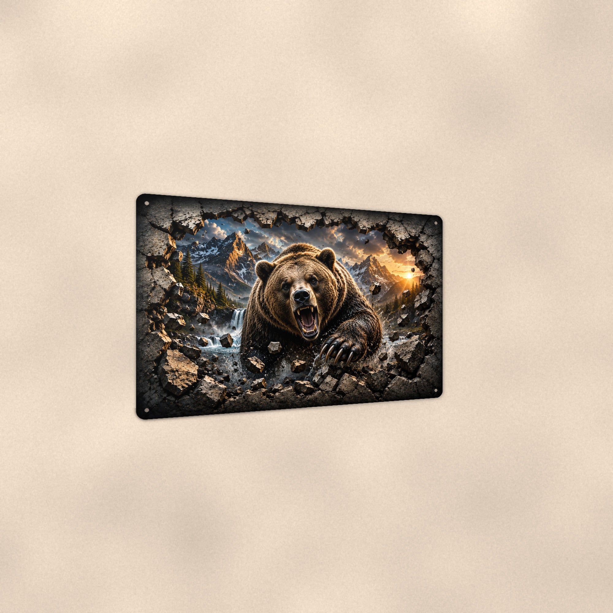 Grizzly Bear Metal Wall Art, 3D Breakthrough Aluminum Sign, Mountain Wildlife Cabin Decor Gift