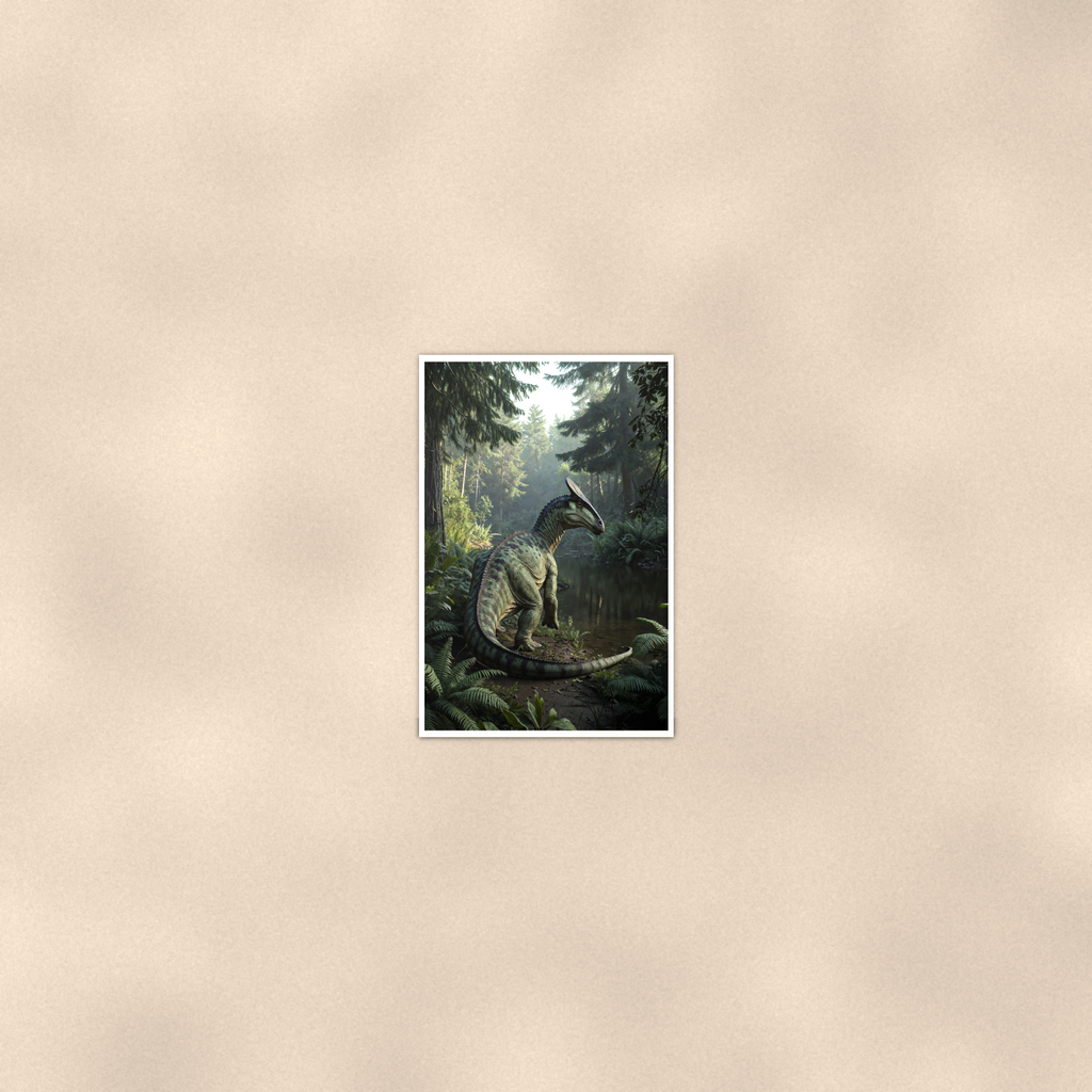 Crested Dinosaur River Scene - Poster 16x24 & 24x36, Kids Room Wall Art — Room display