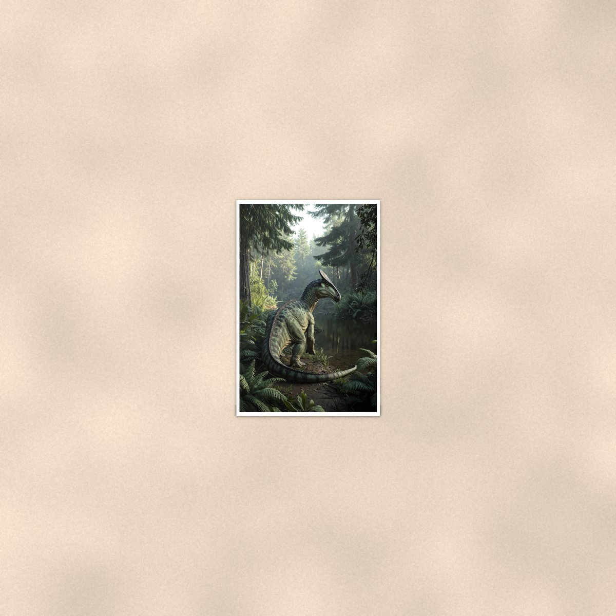 Crested Dinosaur River Scene - Poster 16x24 & 24x36, Kids Room Wall Art — Room display