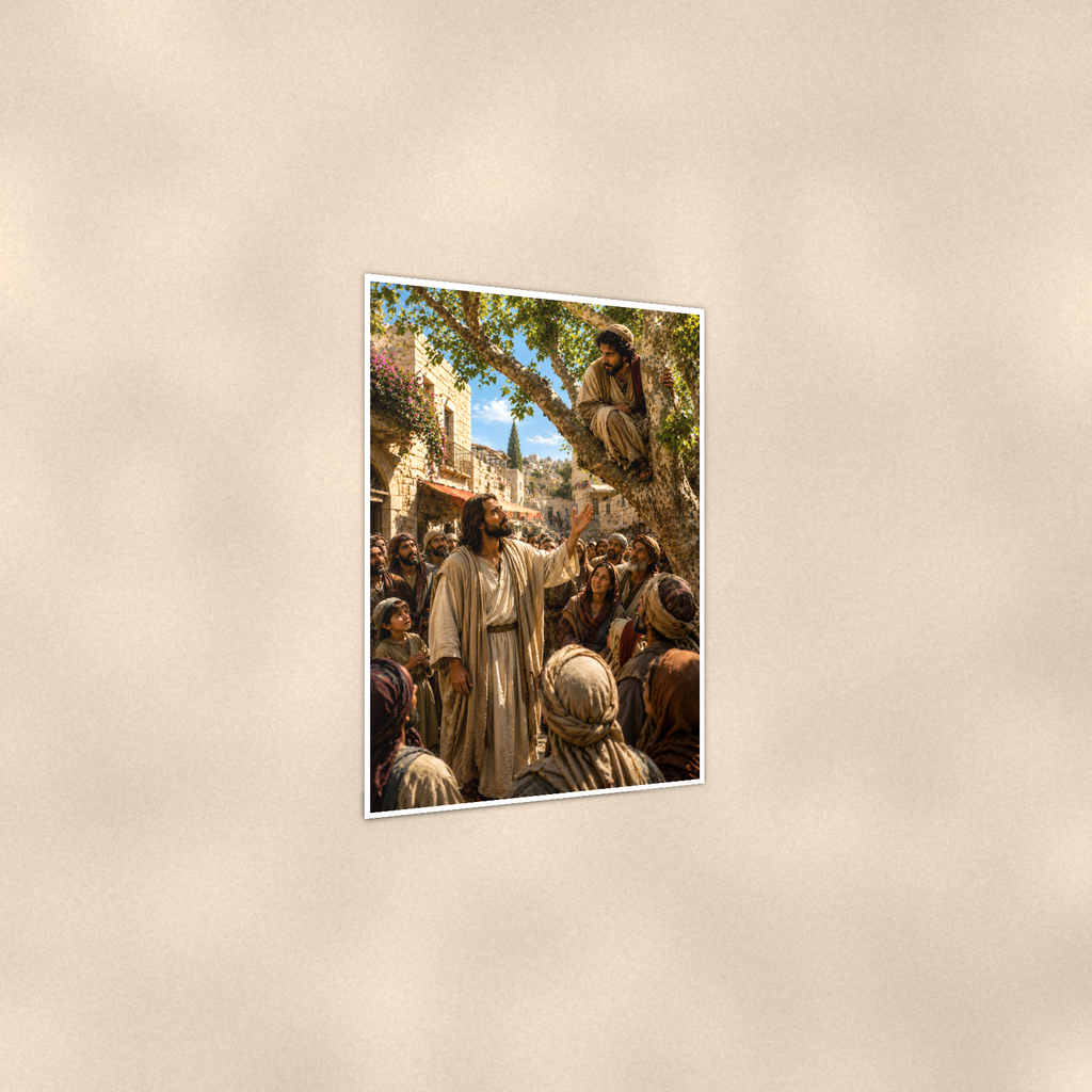 Jesus Calling Zacchaeus From The Tree - Christian Poster 16x24 & 24x36 — Print detail