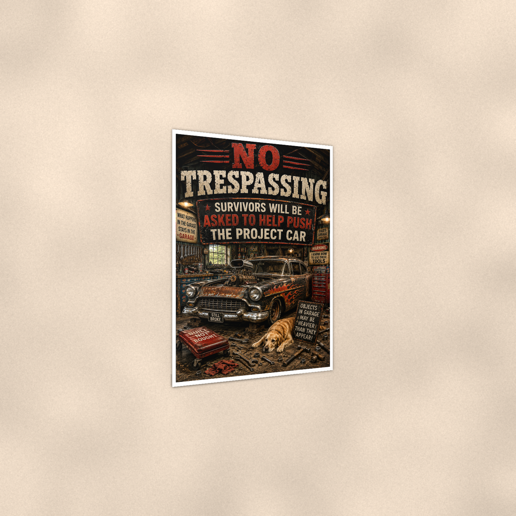 No Trespassing - Help Push The Project Car, Funny Poster 16x24 & 24x36 — Print detail