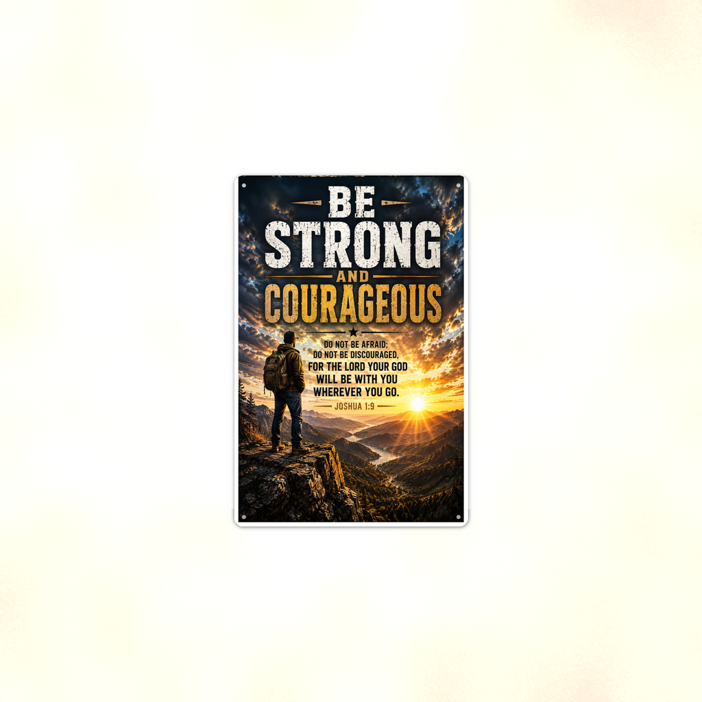Be Strong And Courageous, Do Not Fear - Joshua 1:9, Christian Metal Sign 8x12 & 12x18 — Context view