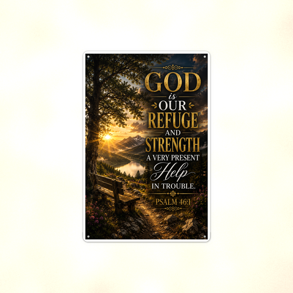 God Is Our Refuge And Strength - Psalm 46:1, Christian Metal Sign 8x12 & 12x18 — Full product view