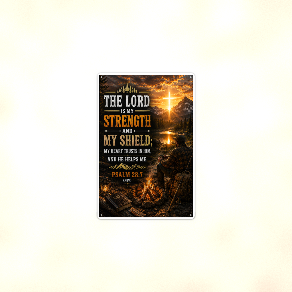 The Lord Is My Strength And Shield - Psalm 28:7, Christian Metal Sign 8x12 & 12x18 — Context view
