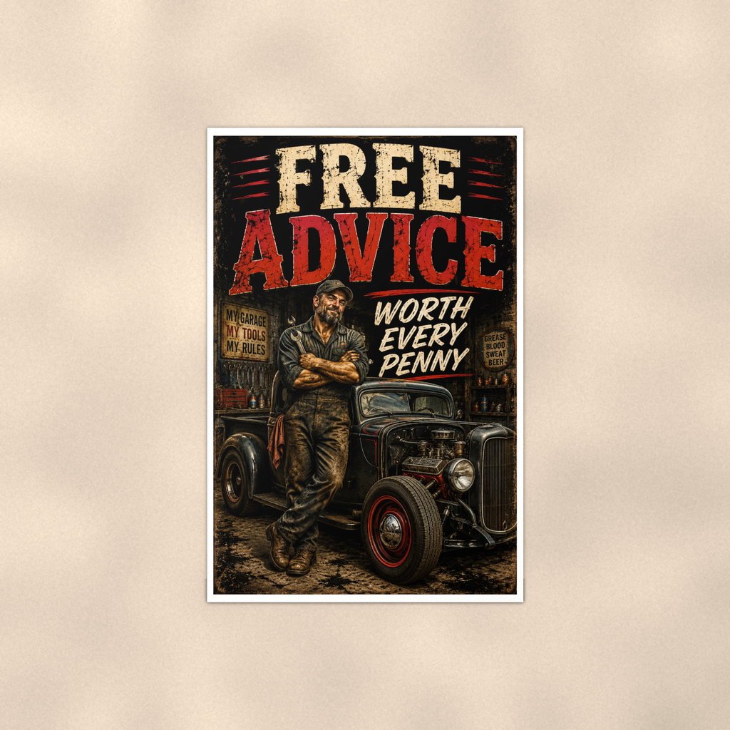 Free Advice Worth Every Penny - Funny Garage Poster 16x24 & 24x36 — Full product view