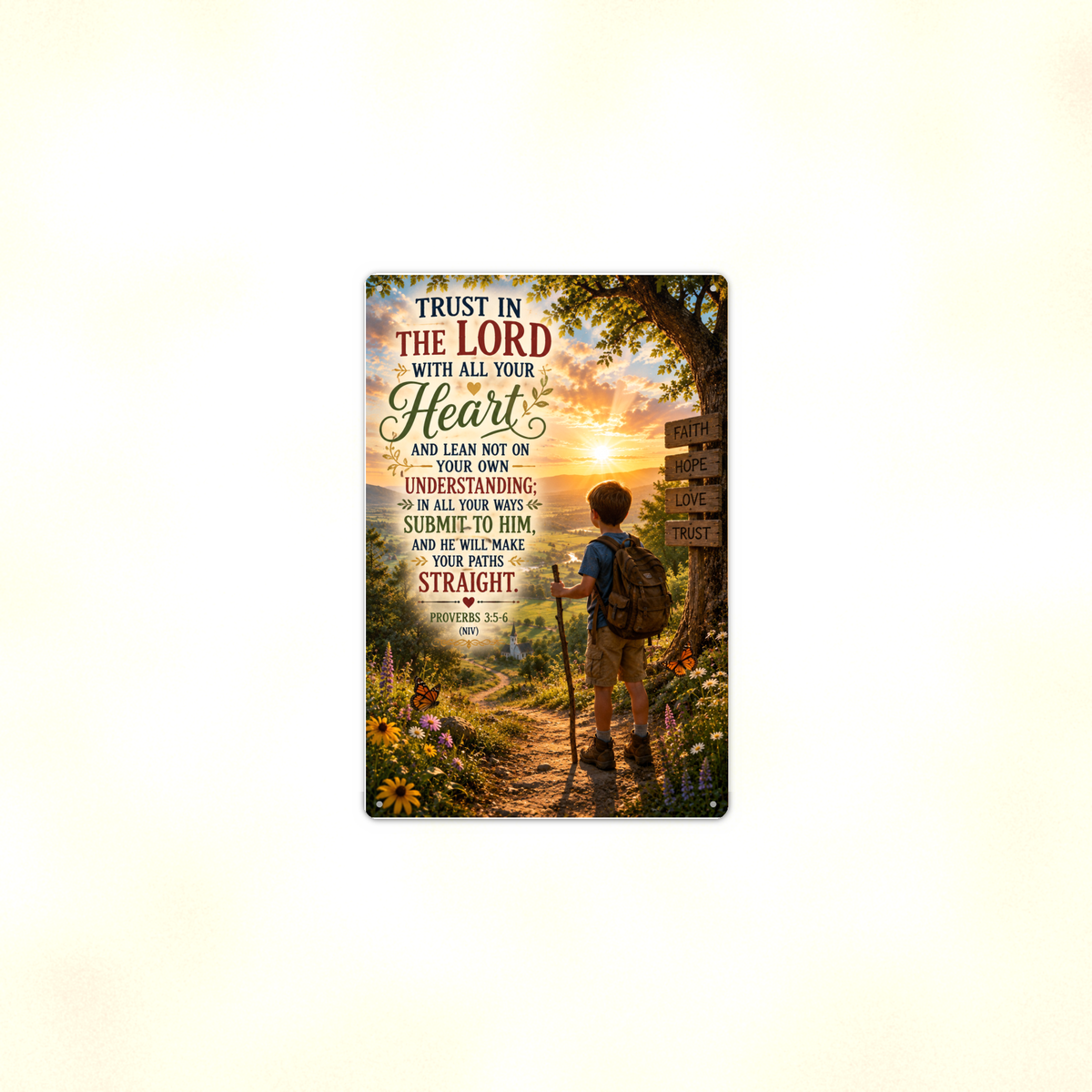 Trust In The Lord With All Your Heart - Proverbs 3:5-6, Christian Metal Sign 8x12 & 12x18 — Context view