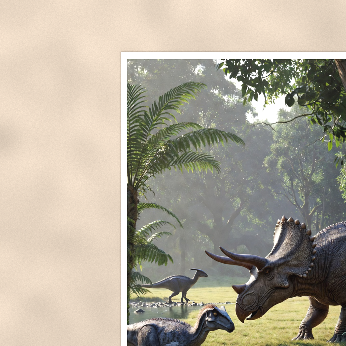 Triceratops Waterhole Scene - Dinosaur Poster 16x24 & 24x36 — Context view