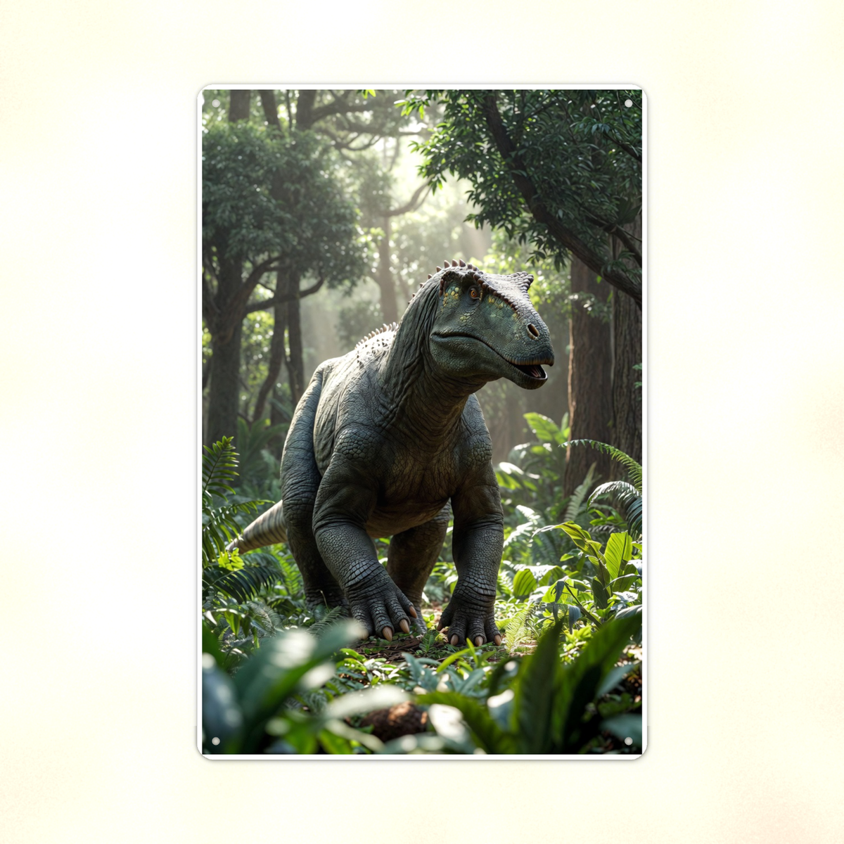 Horned Dinosaur Forest Scene - Metal Sign 8x12 & 12x18, Aluminum Decor — Print detail