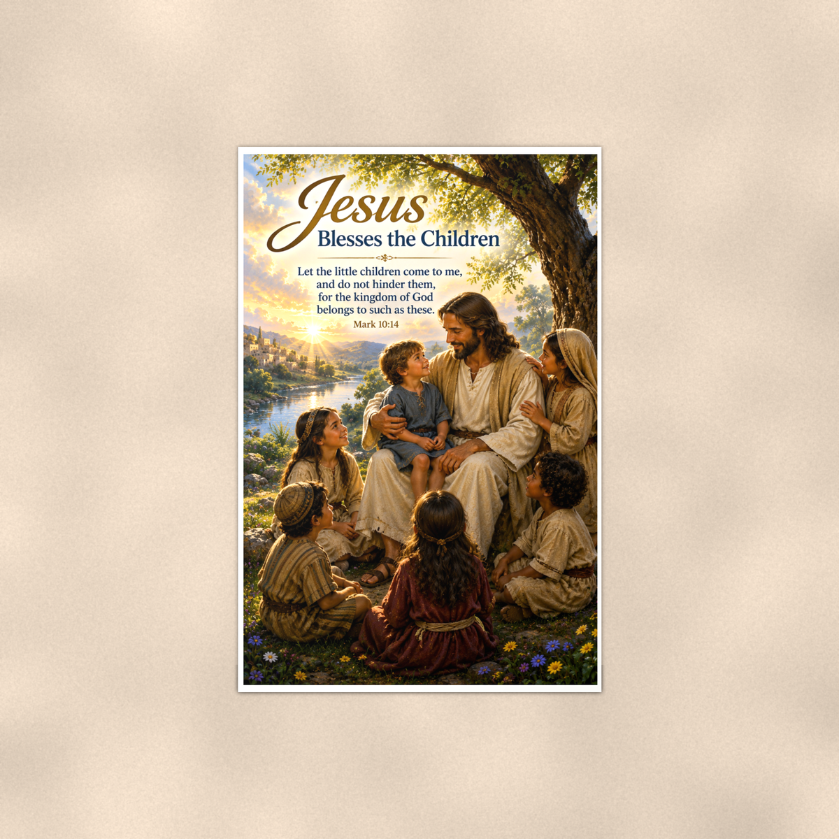 Jesus Blesses The Children - Mark 10:14, Christian Poster 16x24 & 24x36 — Full product view