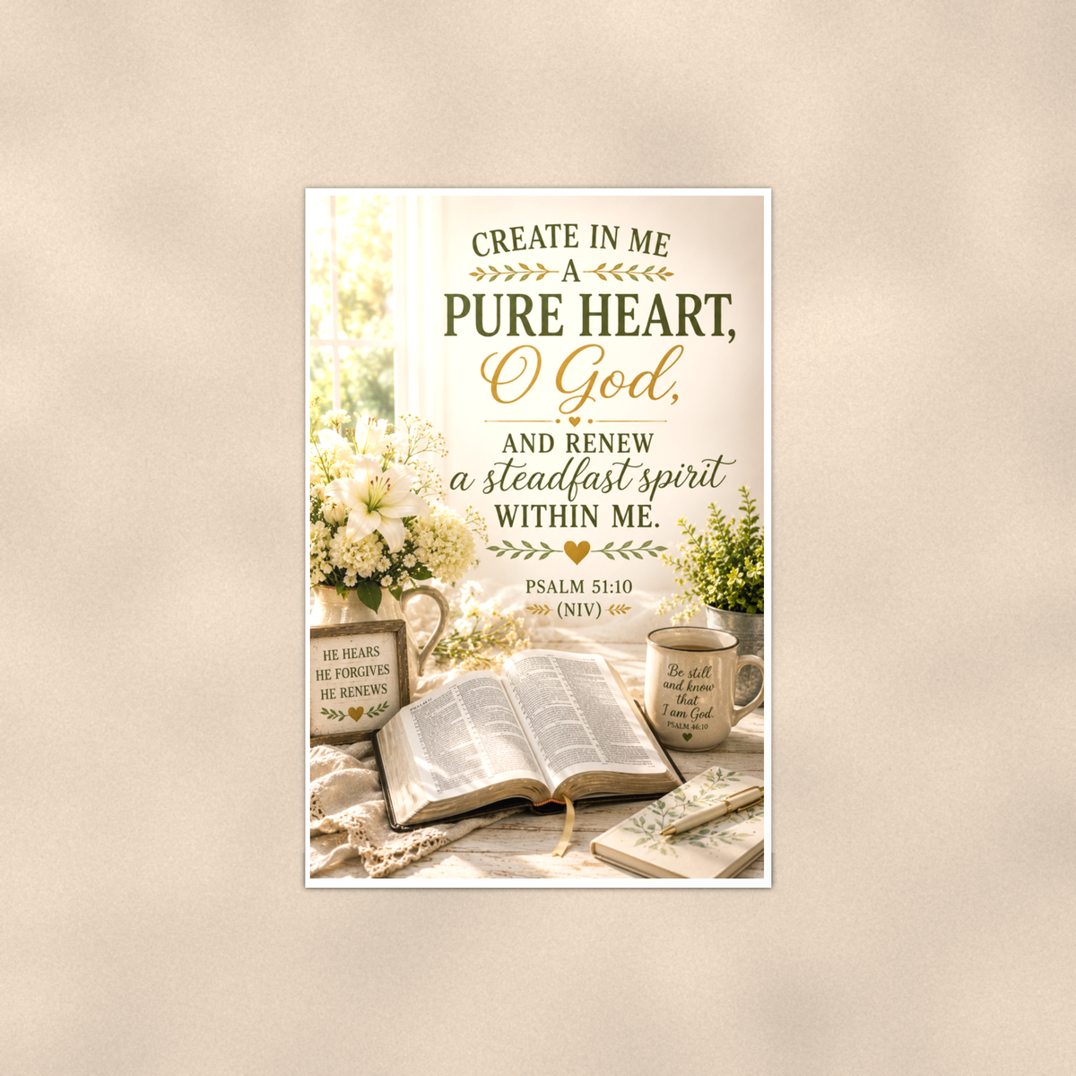Create In Me A Pure Heart, O God - Psalm 51:10, Christian Poster 16x24 & 24x36 — Full product view