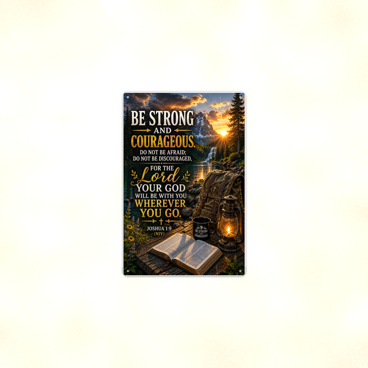 Be Strong And Courageous - Joshua 1:9, Christian Metal Sign 8x12 & 12x18 — Context view