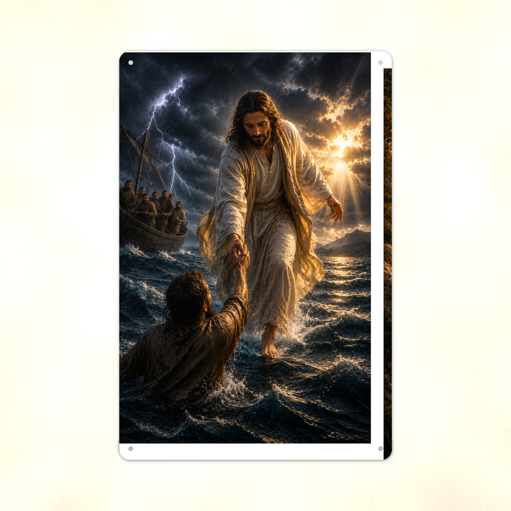 Jesus Saves Sinking Peter - Christian Metal Sign 8x12 & 12x18 — Print detail