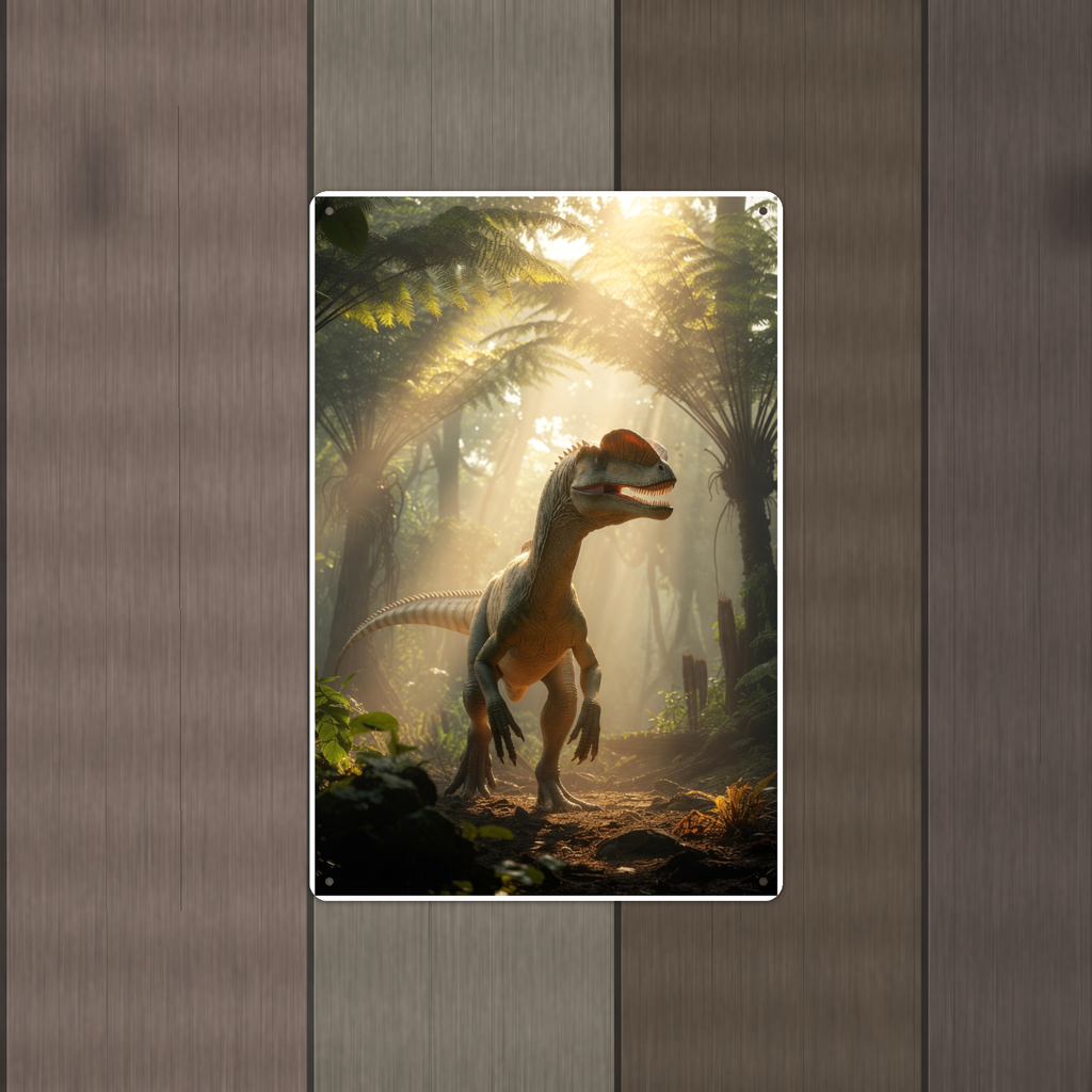 Dilophosaurus Jungle Scene - Dinosaur Metal Sign 8x12 & 12x18, Aluminum Decor — Alternate wall view