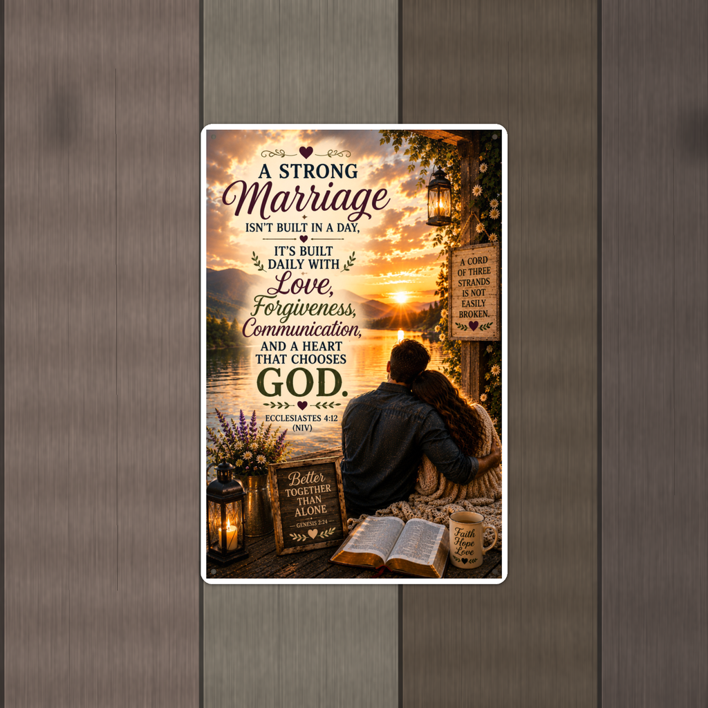 A Strong Marriage Isn't Built In A Day - Ecclesiastes 4:12, Christian Metal Sign 8x12 & 12x18 — Alternate wall view