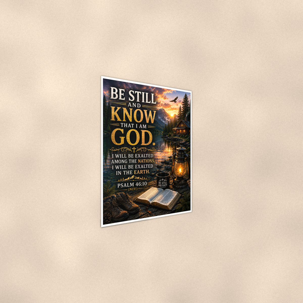 Be Still And Know Exalted Lakeside - Psalm 46:10, Christian Poster 16x24 & 24x36 — Alternate wall view