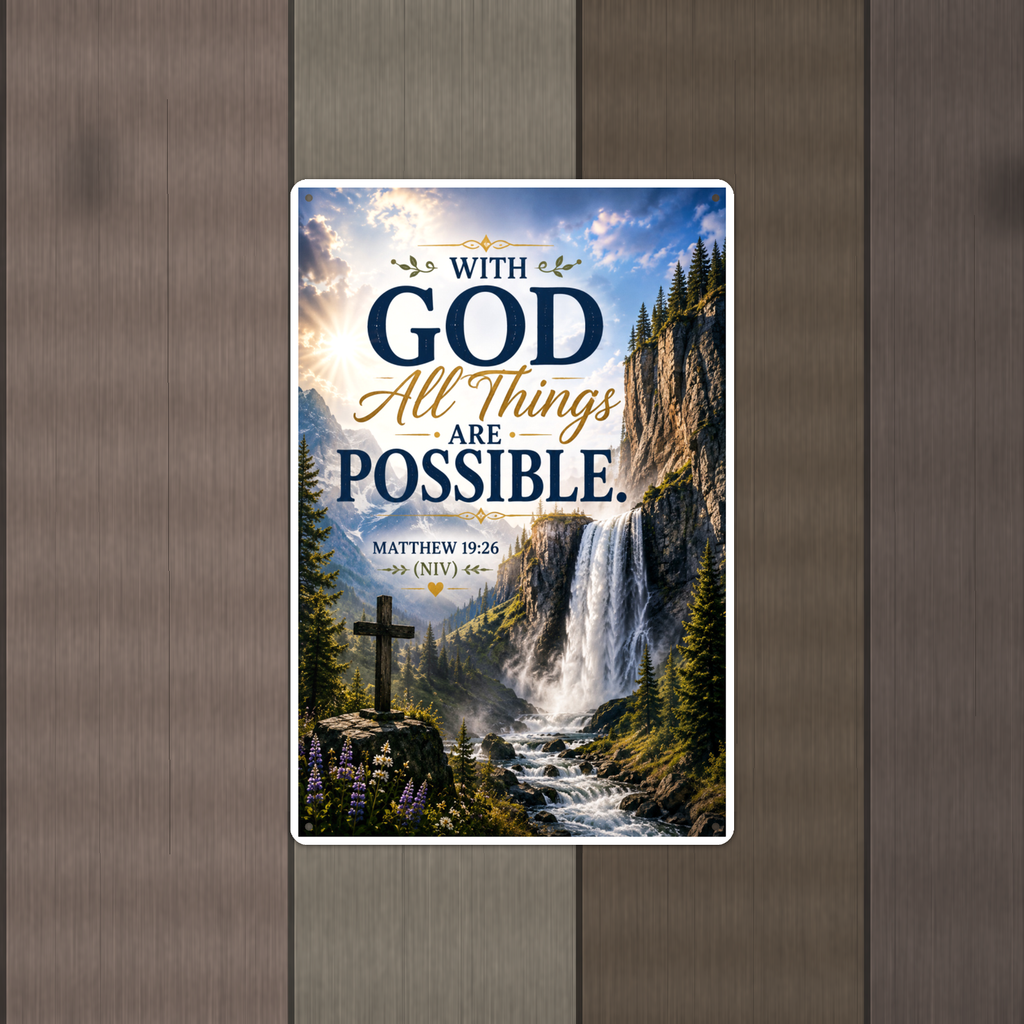 With God All Things Are Possible - Matthew 19:26, Christian Metal Sign 8x12 & 12x18 — Alternate wall view