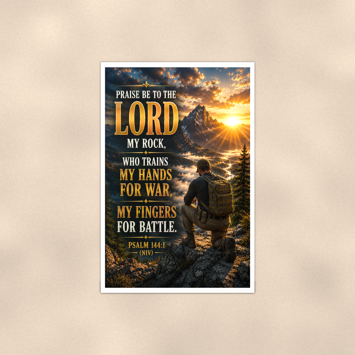 Praise Be To The Lord My Rock - Psalm 144:1, Christian Poster 16x24 & 24x36 — Full product view