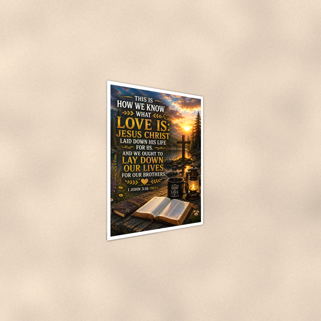 How We Know What Love Is - 1 John 3:16, Christian Poster 16x24 & 24x36 — Alternate wall view
