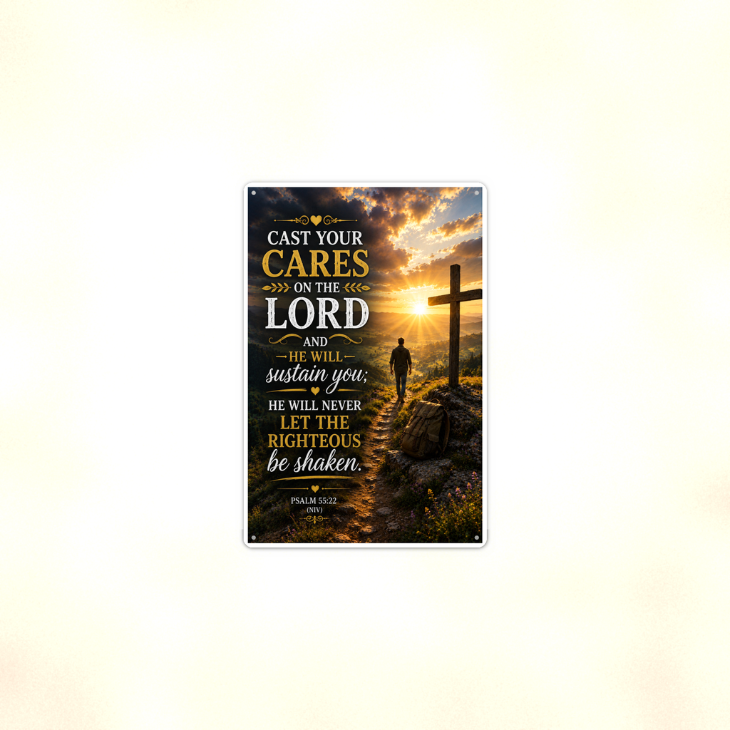 Cast Your Cares On The Lord - Psalm 55:22, Christian Metal Sign 8x12 & 12x18 — Context view